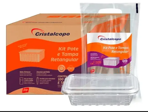 KIT POTE E TAMPA 1000ML RETANGULAR